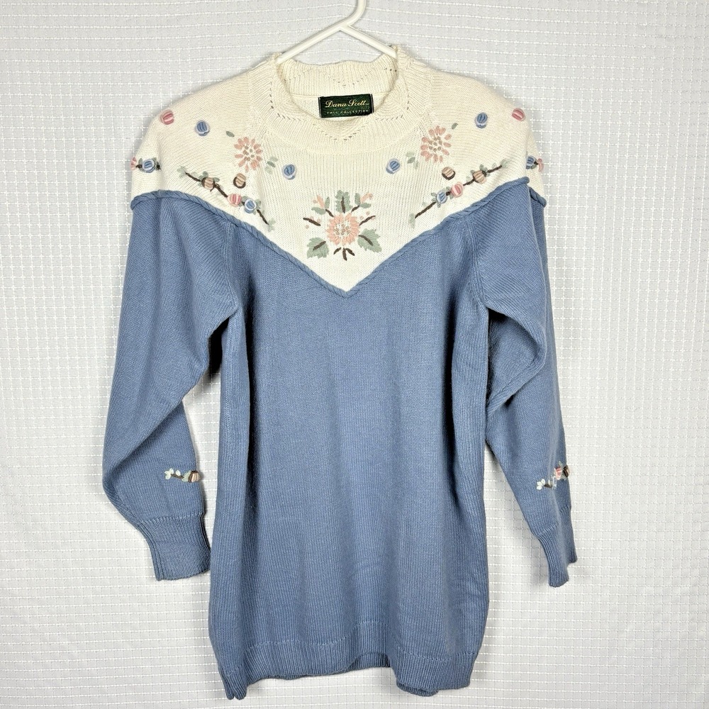 Vintage 90s Dana Scott Floral Cottagecore Sweater Small Grannycore‎ Granny Chic